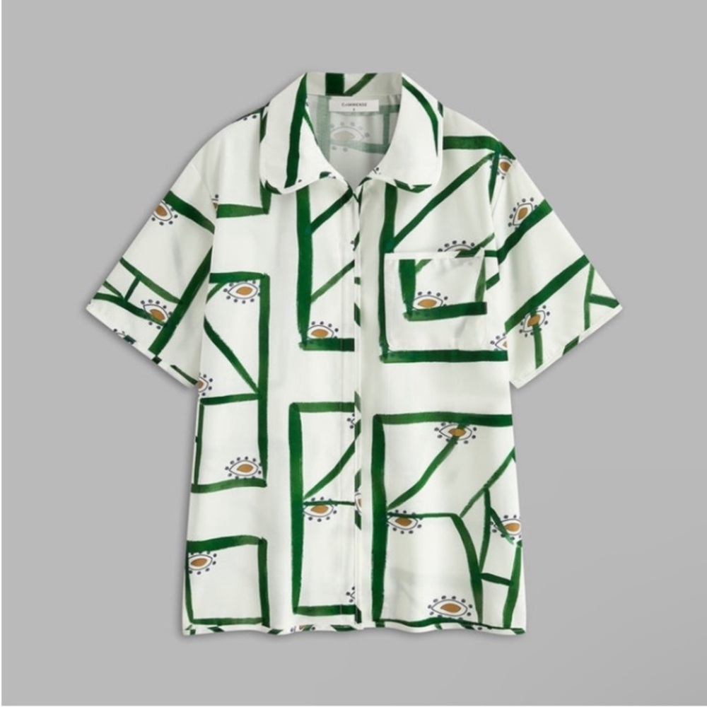 NWT SET Anthropologie Sancia Ayla Linen 2 Piece Short Set in olive green & white - Picture 8 of 15